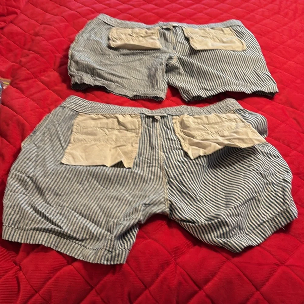 Goodfellow Shorts Blue Striped Linen & Cotton Pockets Front & Back